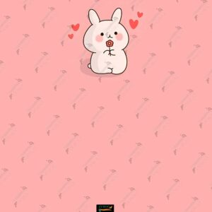 Cute bunny holding a flower with romantic design on pink faux leather earphone panel